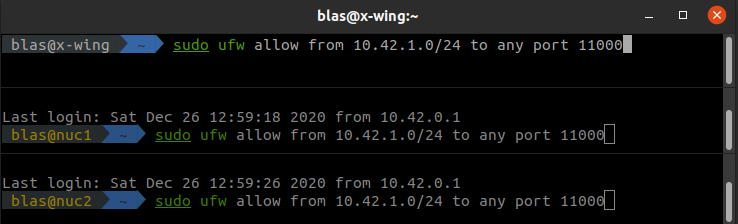 Opening port 11000 in three computers at once with Terminator